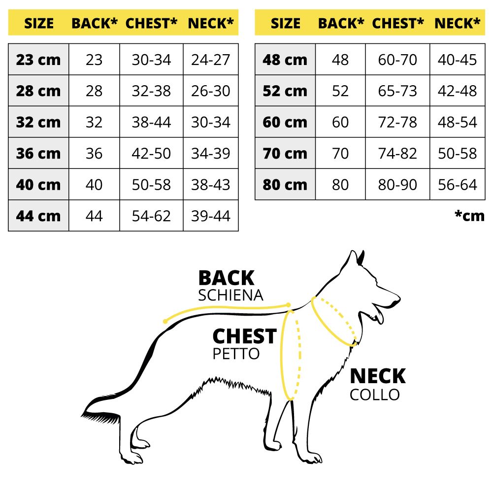 Abbigliamento per cani Tabelle Bobby Misure Imper