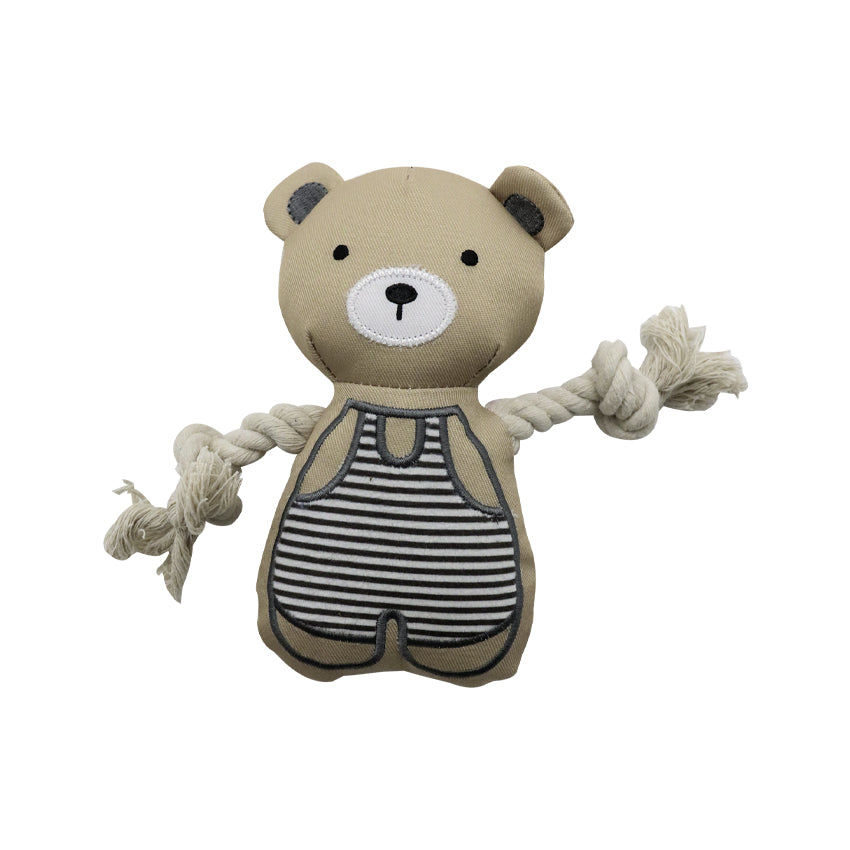 Coco Dog Toy Adorable Teddy Bear in Durable Fabric with Rope Arms