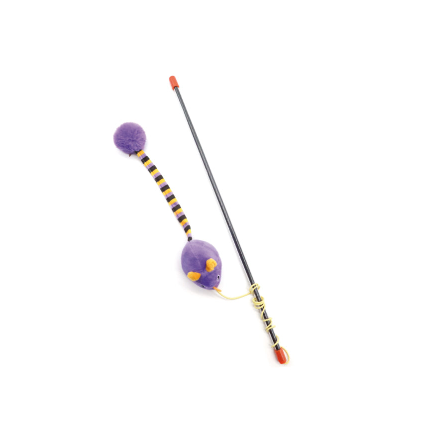 Bacchetta Gioco per Gatti con Corda Colorata e Topino Viola e Giallo
