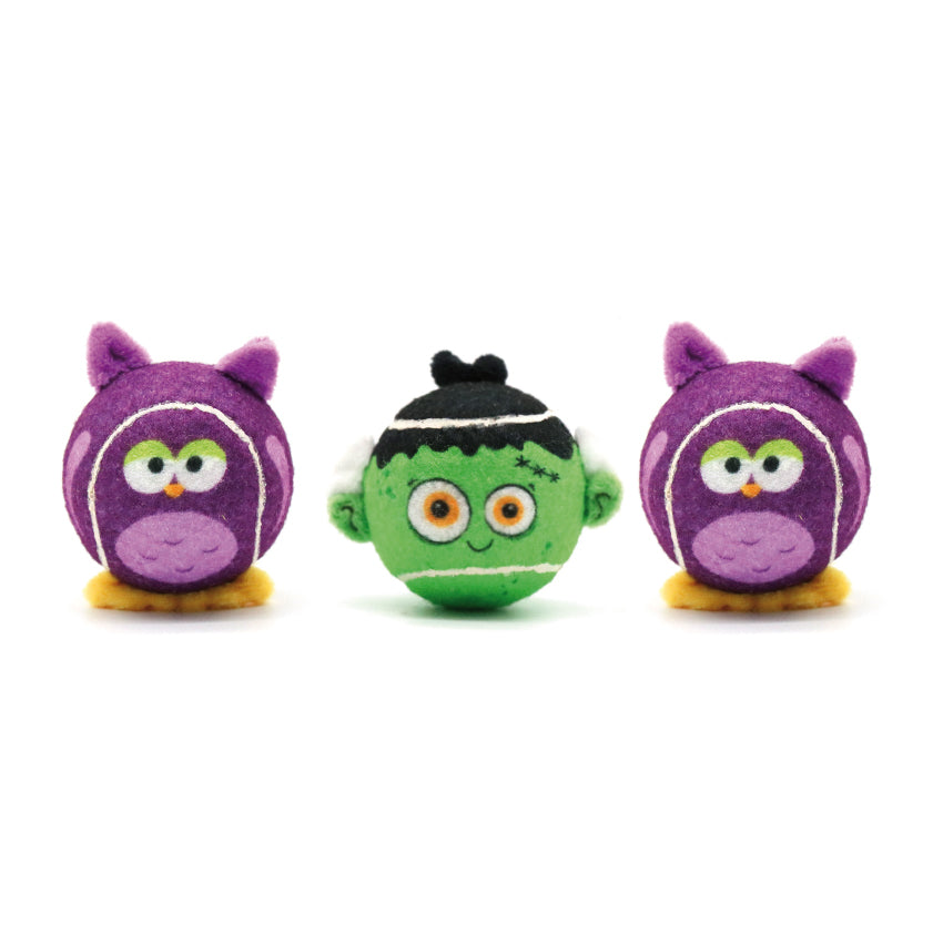Ensemble de 3 balles de tennis avec formes d'Halloween - Hibou et Frankenstein