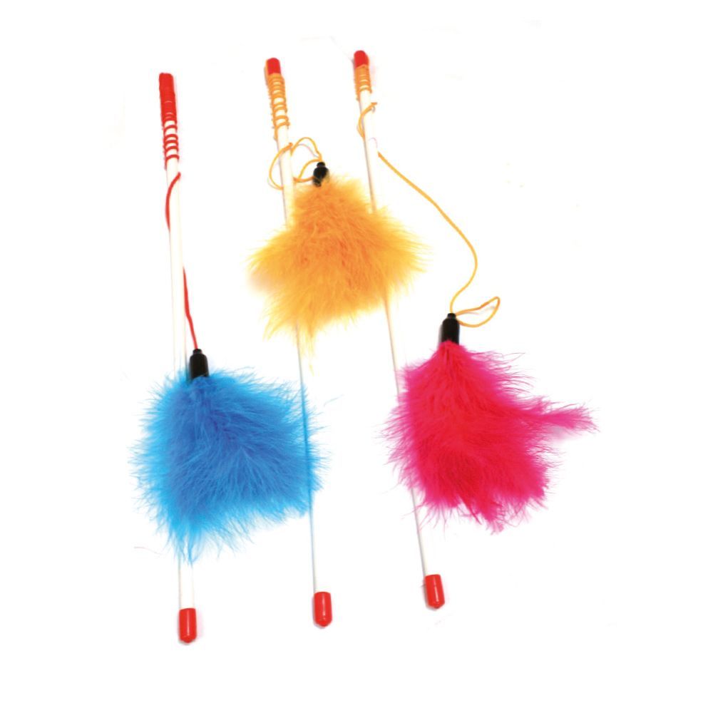 Jouet pour chat baguette avec plumes