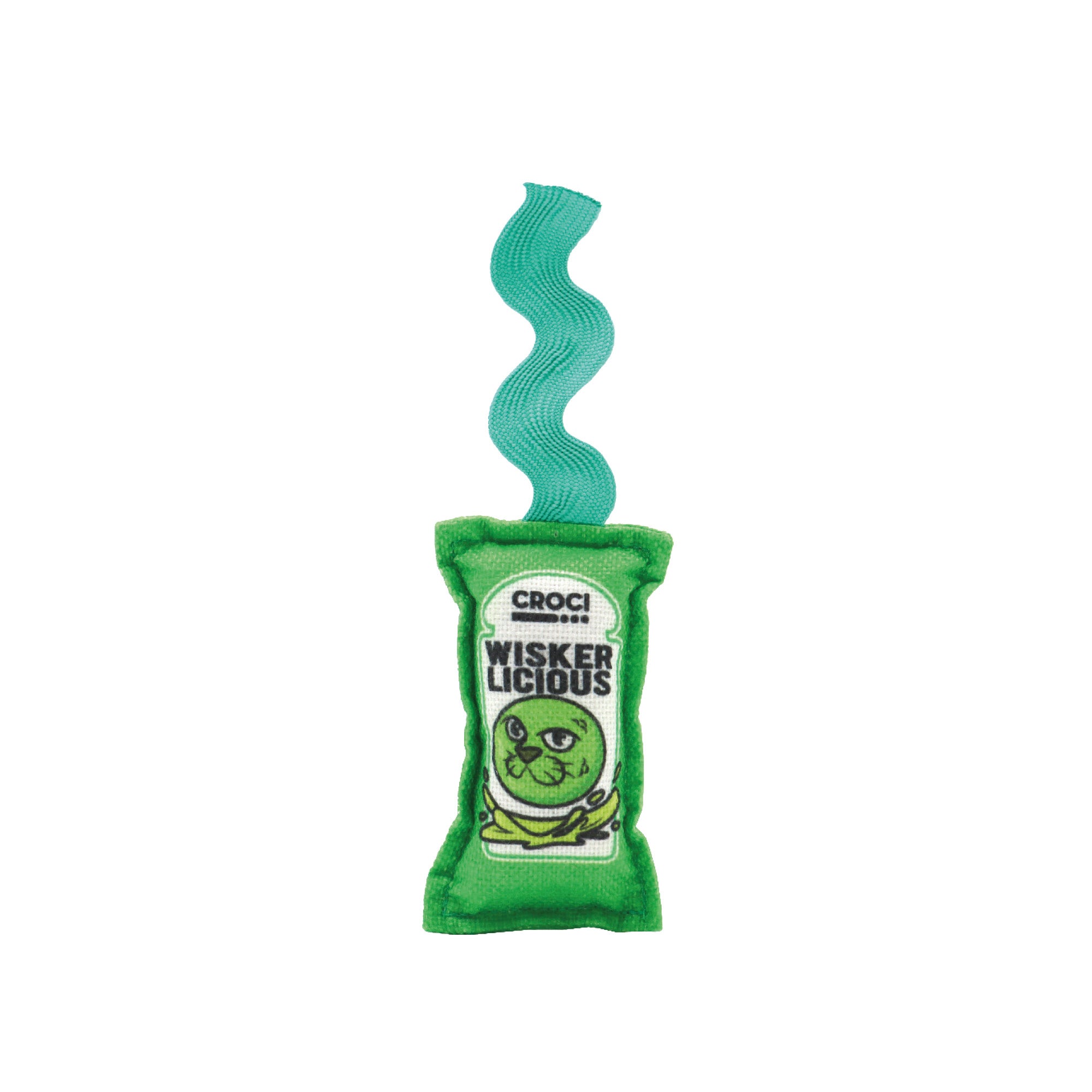 Gioco per gatti a forma di bustina di salsa con catnip