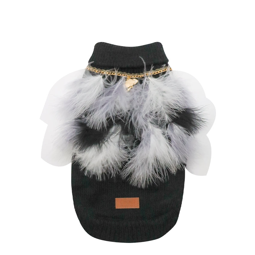 Turtleneck Dog Sweater with Charm and Feathers – Elegance and Comfort