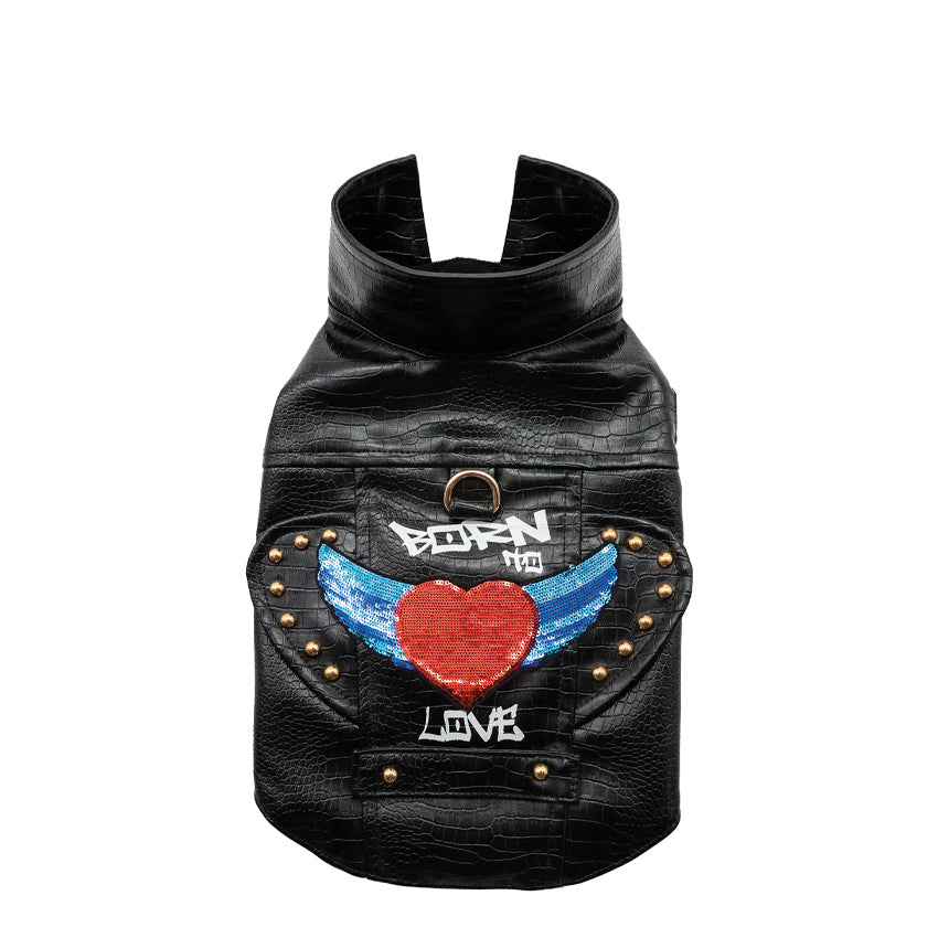 Giacca in ecopelle per cani arricchita con strass e borchie