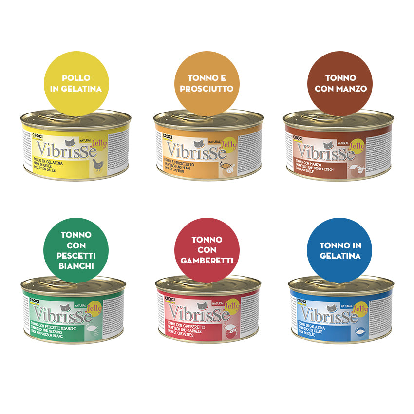 Vibrisse Jelly: cibo umido in gelatina per gatto in lattina da 70g