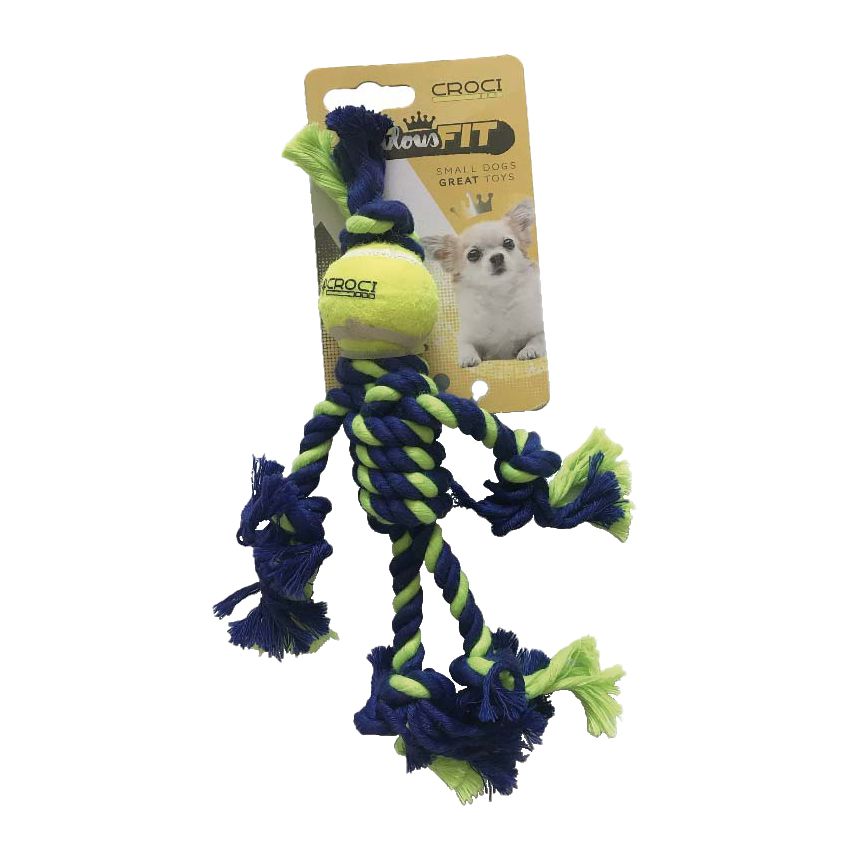 Gioco cane in corda con palla Treccia Mini Blu