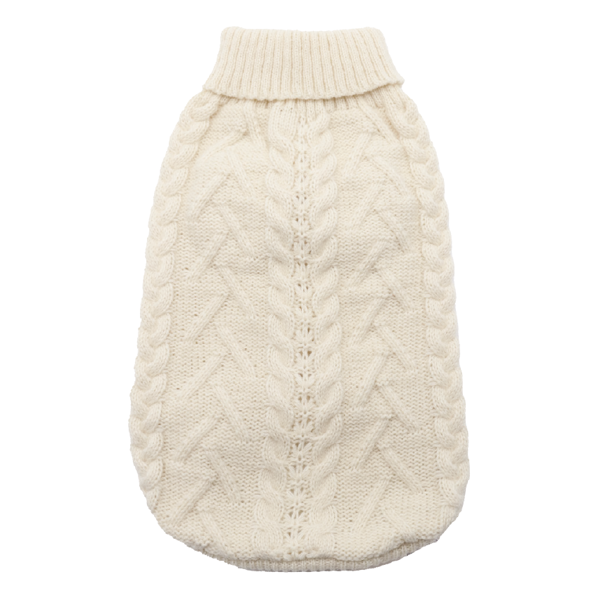 Maglioncino bianco a trecce per cani con collo alto