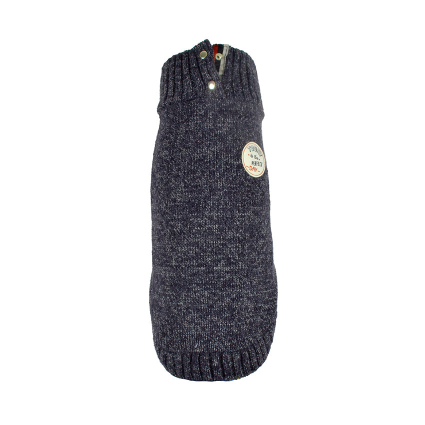 Maglione in maglia per cani con collo alto, zip decorativa e patch Today
