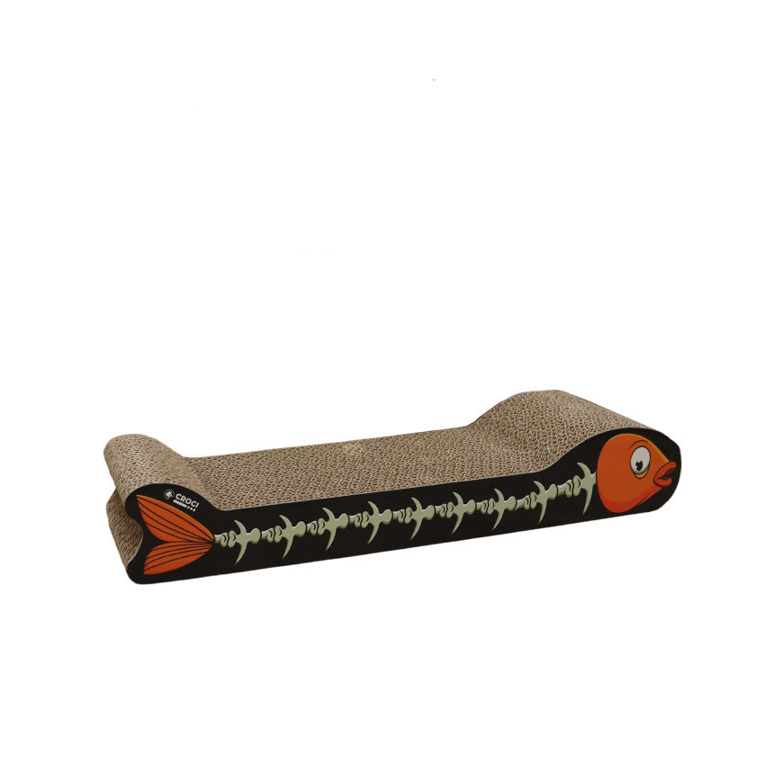 Tiragraffi per gatti in cartone a forma di pesciolino con catnip