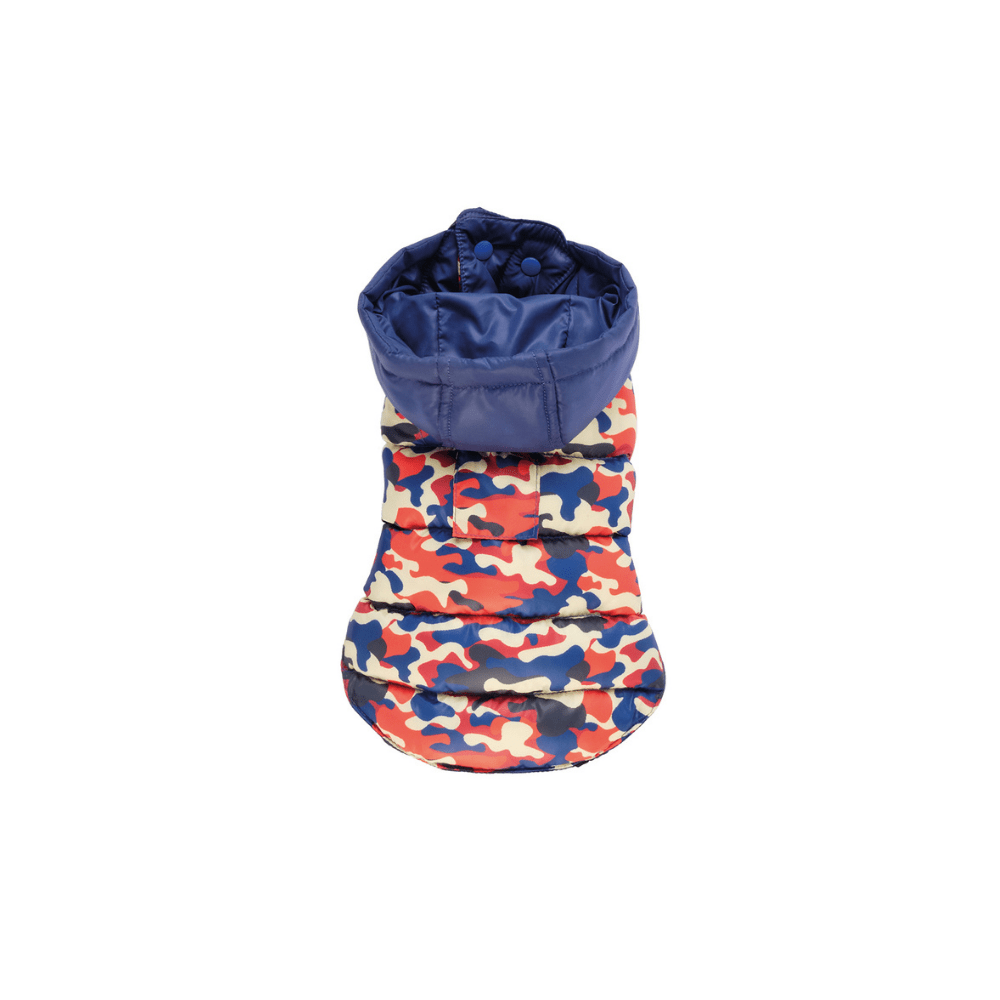 Giubbotto per cani color camouflage e blu navy, adatto per l'inverno per proteggere i cani dal freddo