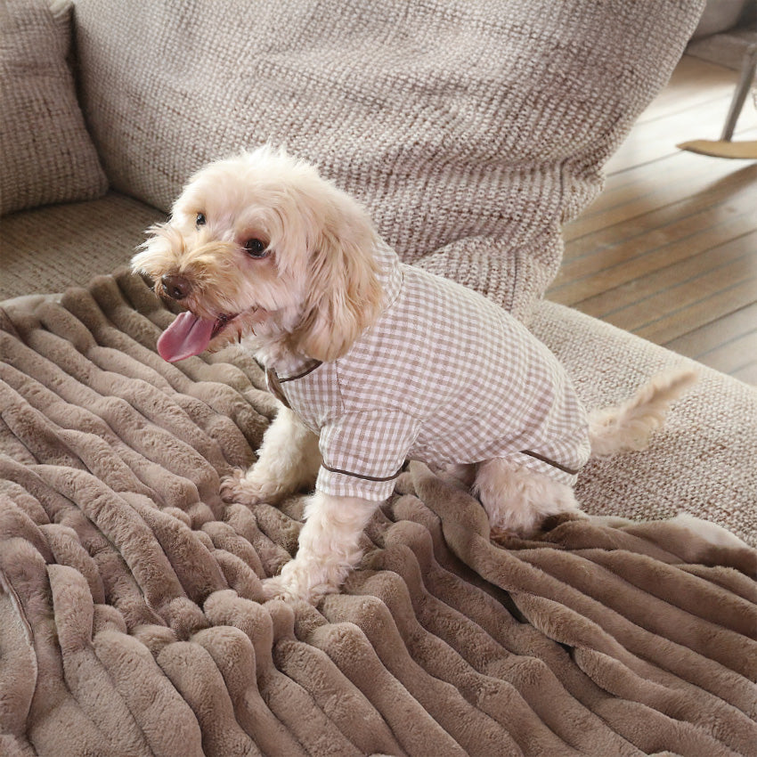 Camicia per cane a quadretti beige e bianchi con chiusura in velcro