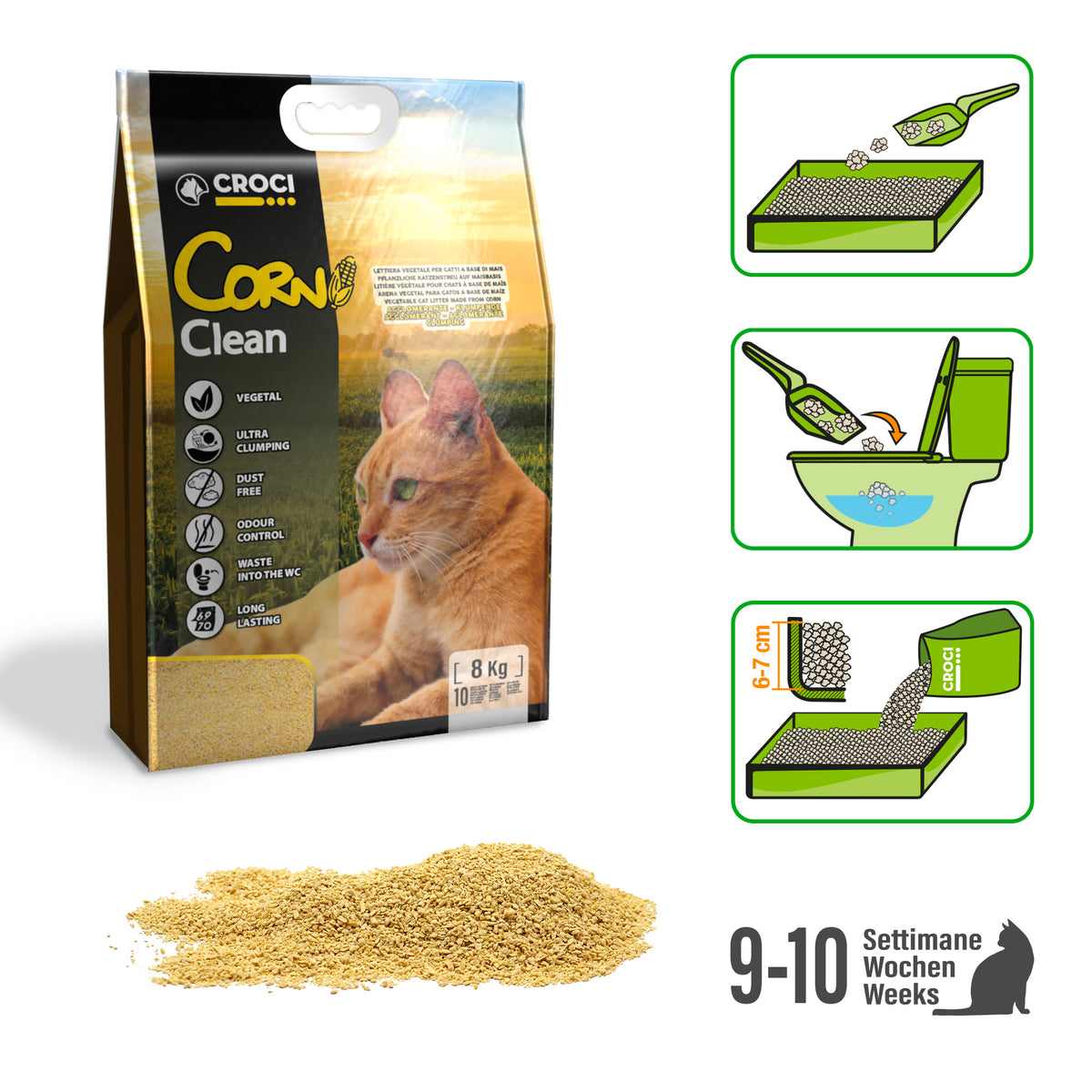 Corn Clean Mais Lettiera Vegetale Agglomerante con Controllo degli Odori