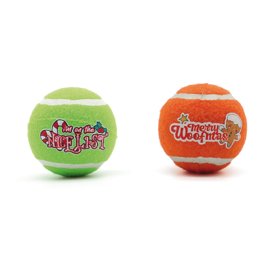 Palline da tennis natalizie Aphorism per cani con scritte e colori festivi