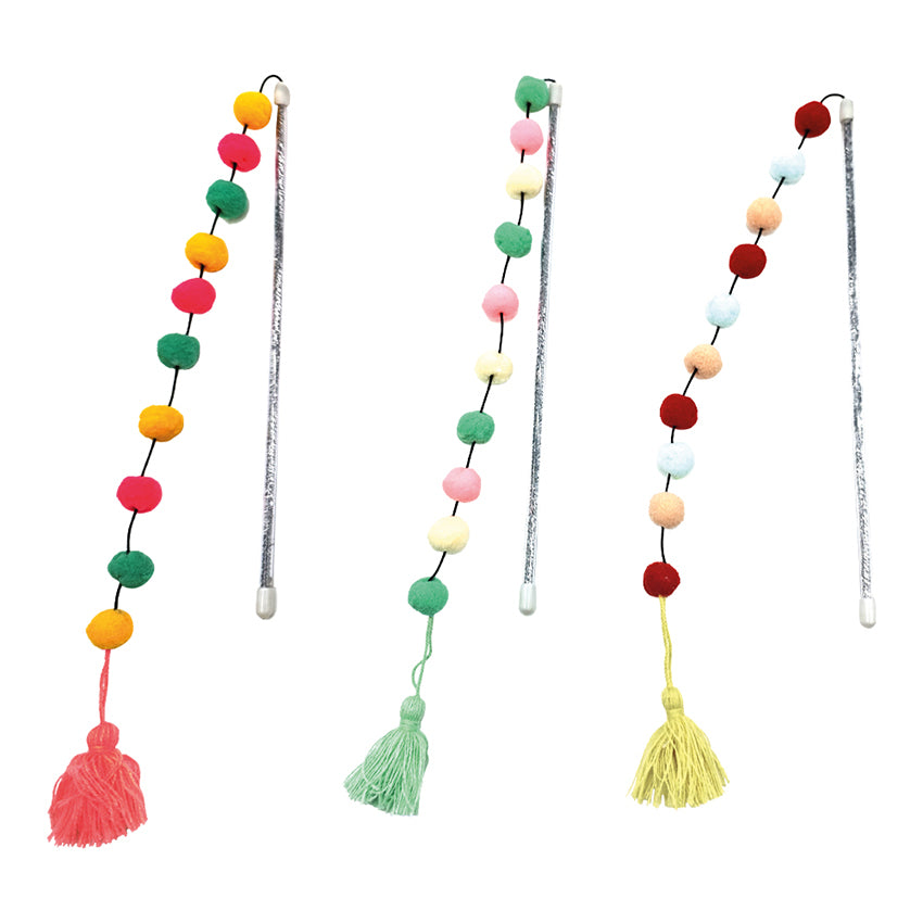 Bacchetta gioco per gatti con pompom colorati – 30,5 cm