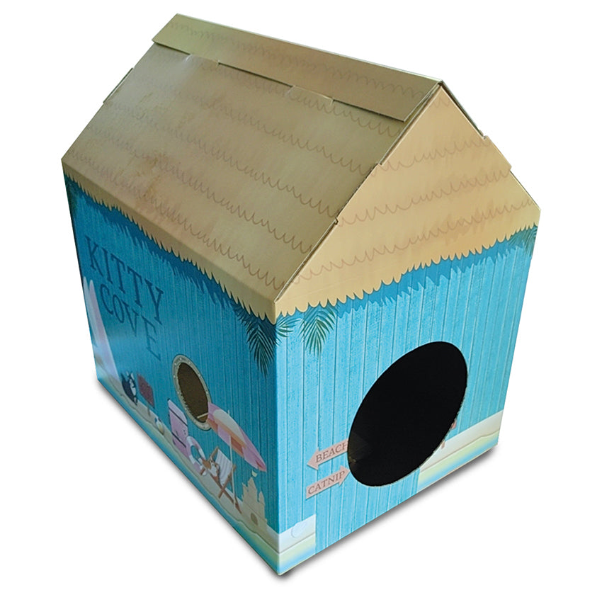 Cuccia per gatti in cartone con tiragraffi e catnip
