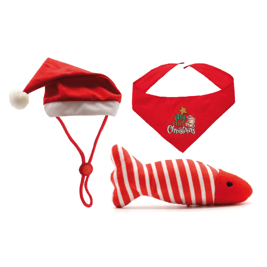 Set Regalo "Il Mio Primo Natale" per Gatti - Bandana, Gioco con Catnip e Cappellino