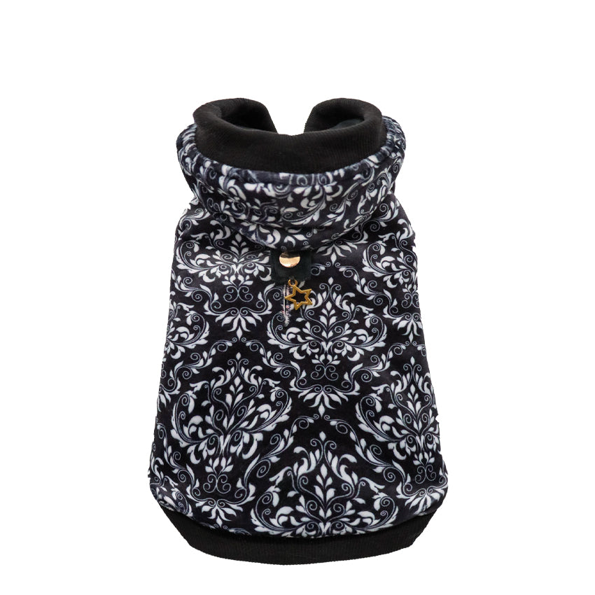 Damask Dog Hoodie – Stylish with Jewel Charm and Practical Hood