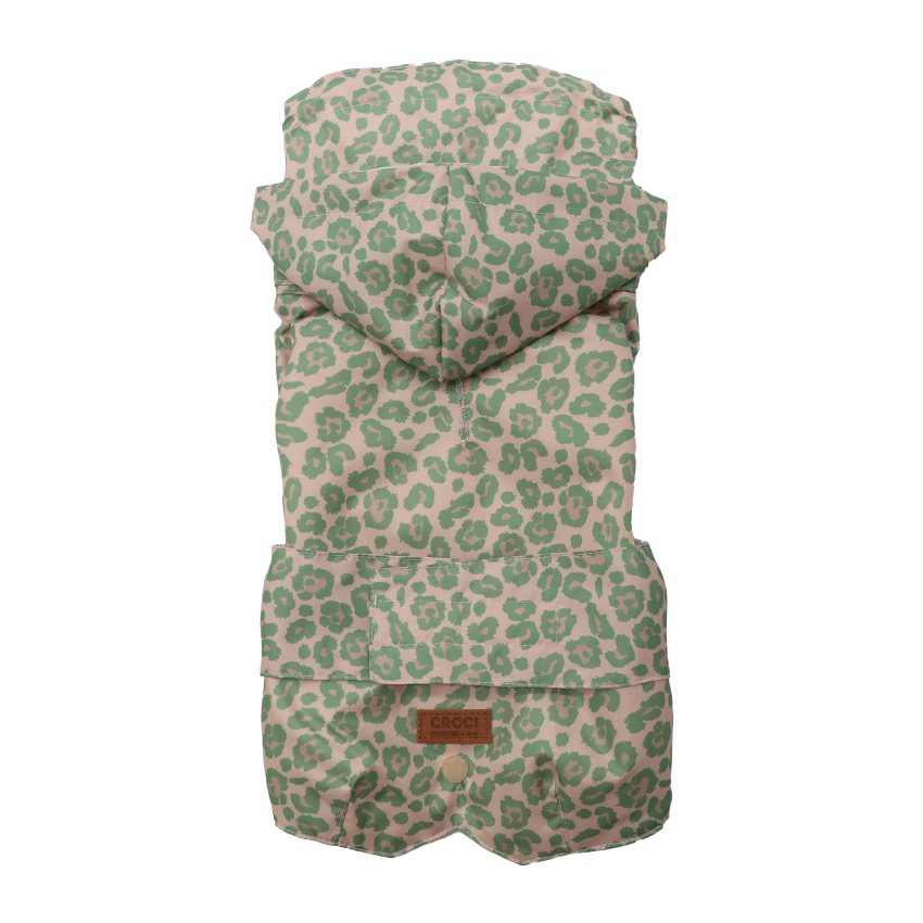 Giubbotto impermeabile verde leopard per cani in acrilico con interno in velluto