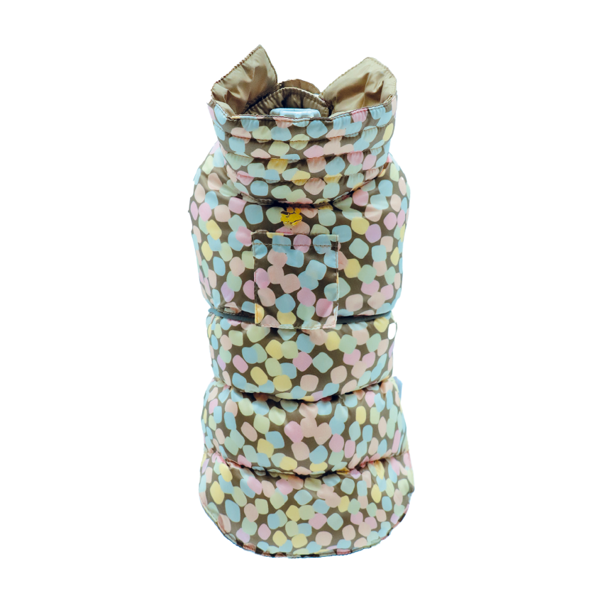 Giubbotto imbottito per cani in poliestere con stampa Marshmallow, riflettente e impermeabile