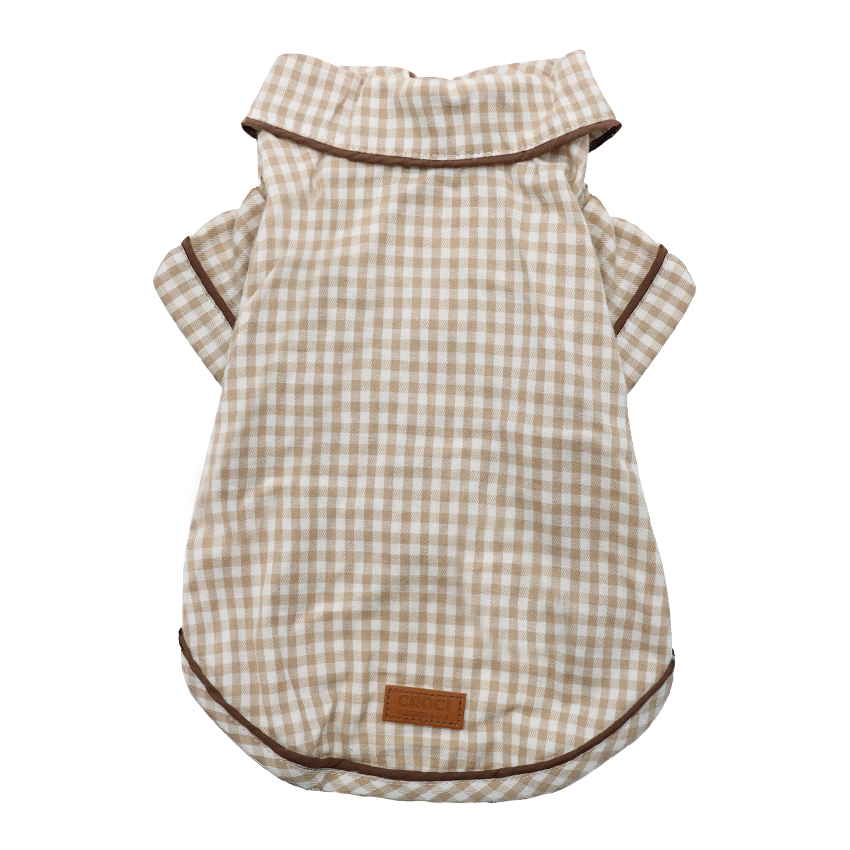 Camicia per cane a quadretti beige e bianchi con chiusura in velcro
