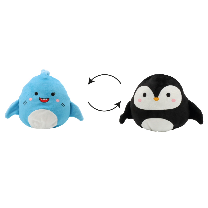 Gioco per cani Flip reversibile squalo e pinguino in peluche