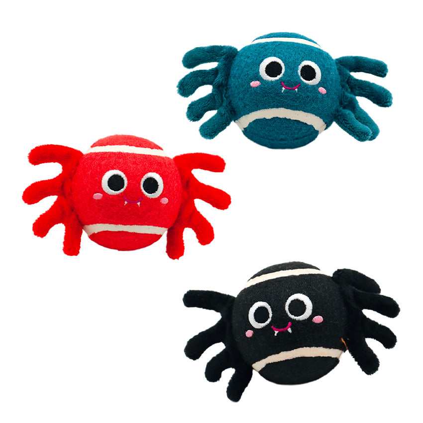 Set 3 palline da tennis per cani Halloween con ragni