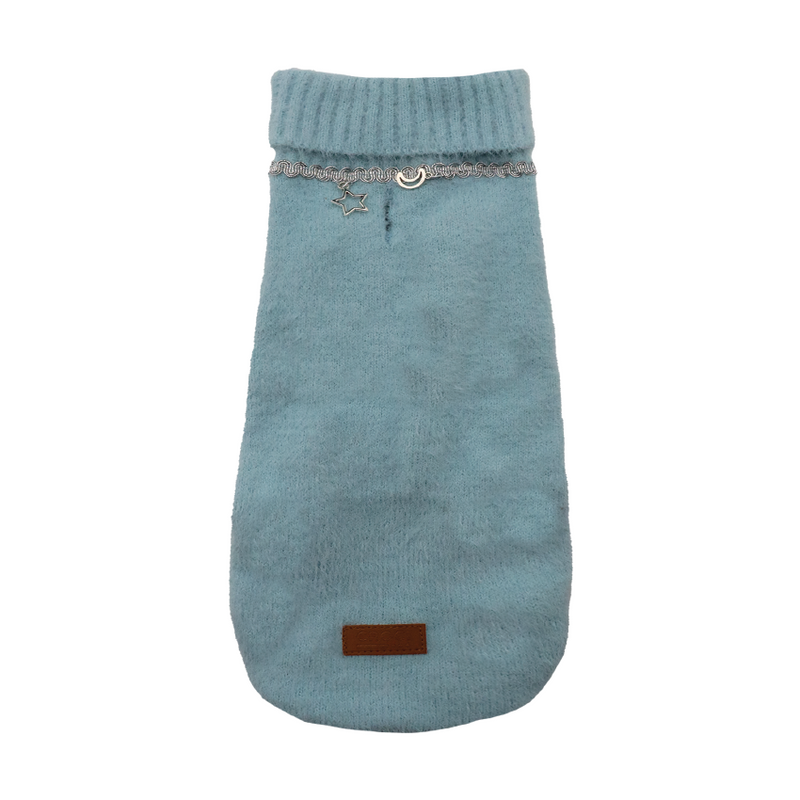 Maglioncino angora per cani blu con collo gioiello