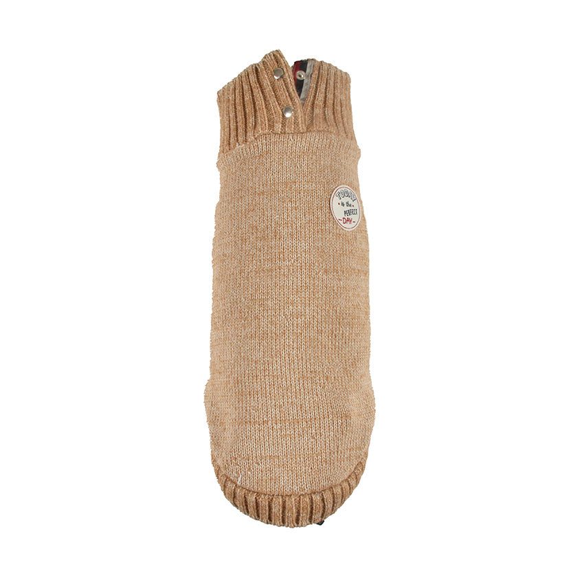 Maglione in maglia per cani con collo alto, zip decorativa e patch Today